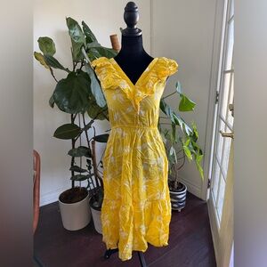 Banana Republic Yellow Floral Midi Dress